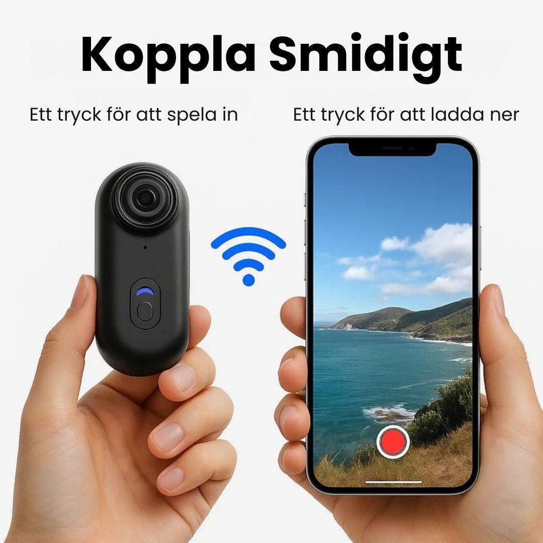 ClipCam actionkamera kopplas smidigt till mobilapp for att overfora 4K-klipp